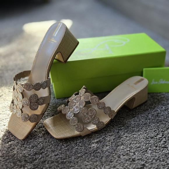 Sam Edelman Winter Square Toe Crystal & Chain Embellished Block Heel Sandal NWB - Picture 5 of 15